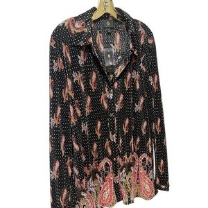 JM Collection Black Paisley Boho Gypsy Hippie Flowy Top Blouse 2X NWT